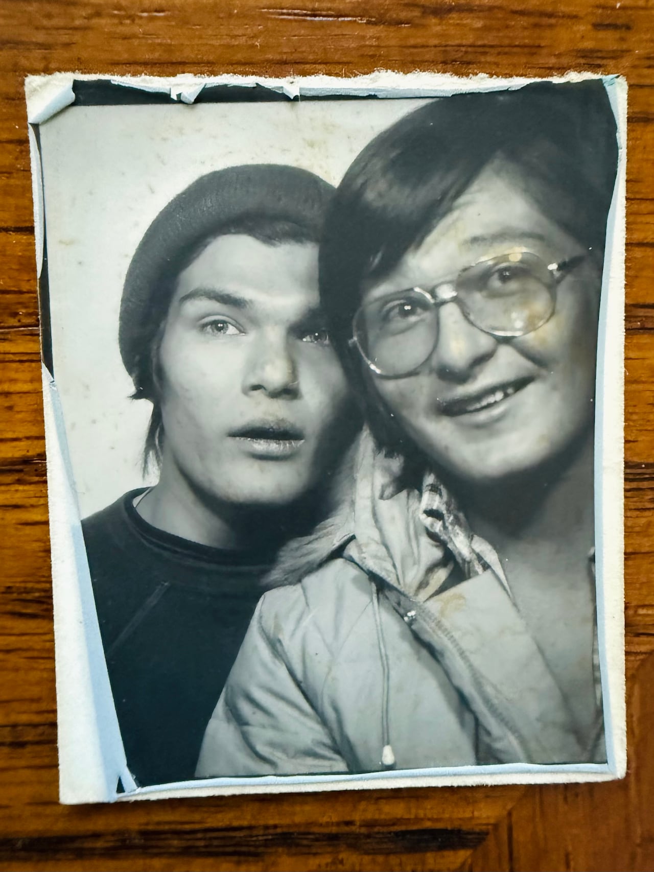 Two young men in a black-and-white photo