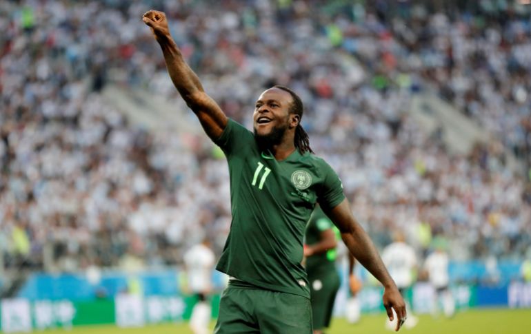 Nigeria's Victor Moses celebrates scoring their first goal 