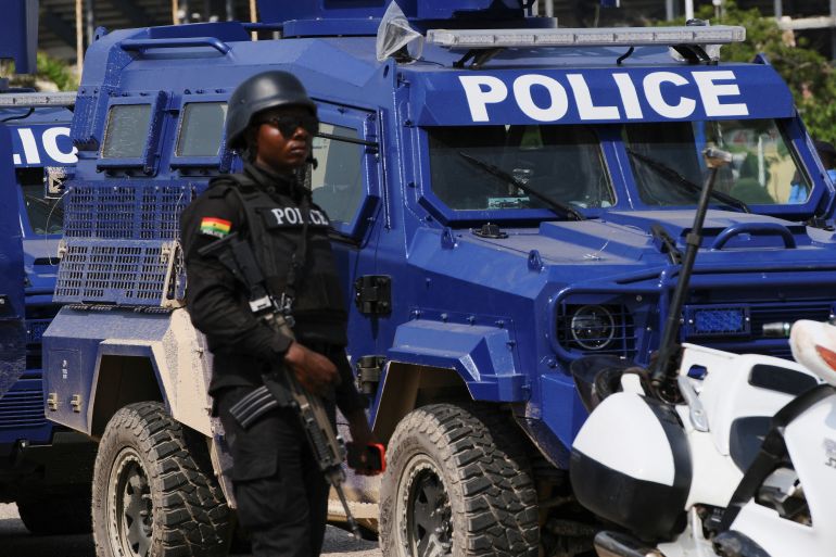 Personnel of Ghana's Police Service stands guard during a Show of Force Exercise in Accra, Ghana, December 11, 2025. [Francis Kokoroko/Reuters]