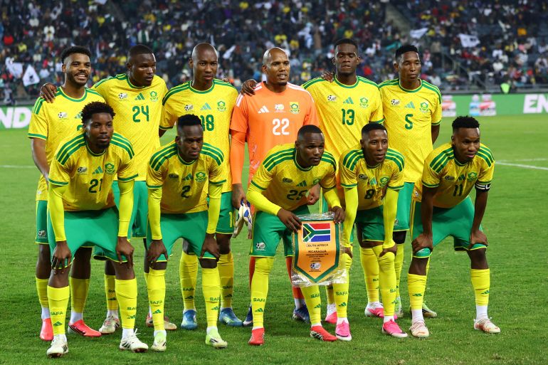FILE PHOTO: Soccer Football - International Friendly - South Africa v Nicaragua - Orlando Stadium, Soweto, South Africa - May 29, 2026 South Africa players pose for a team group photo before the match REUTERS/Siphiwe Sibeko/File Photo