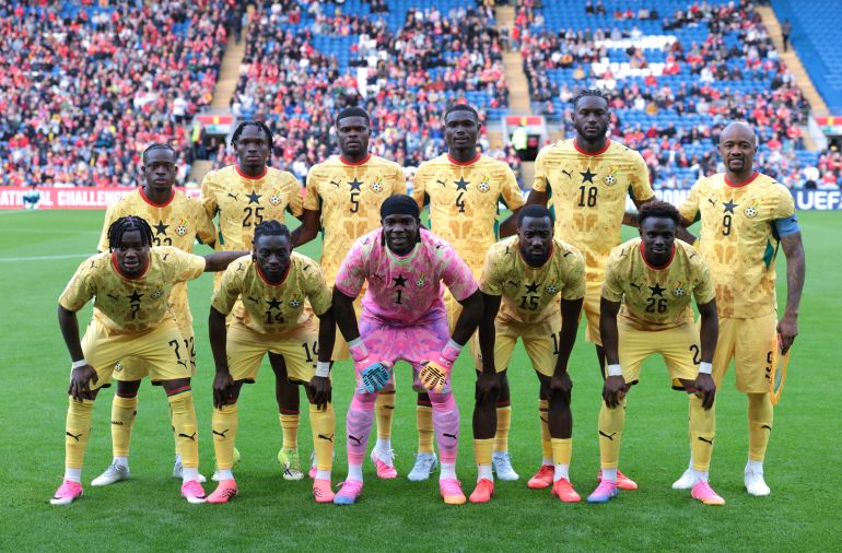 Ghana players pose for a team group photo before the match