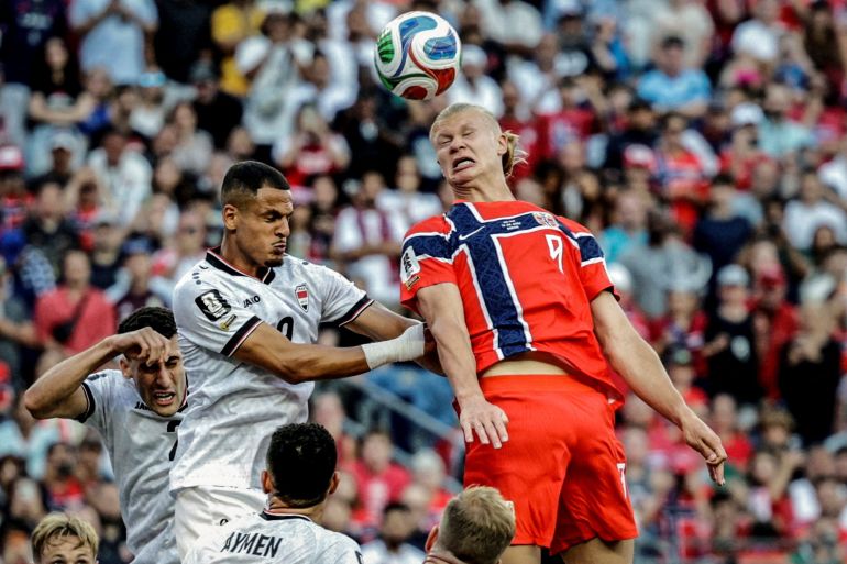 Norway's Erling Haaland in action with Iraq's Ali Al Hamadi