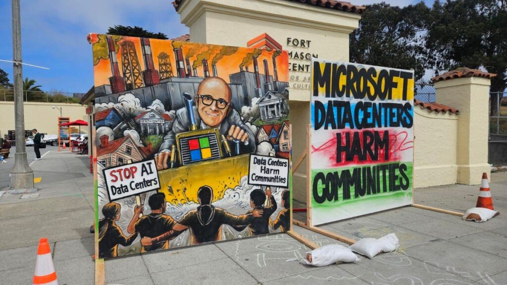 As Microsoft Took the Stage, AI Data Center Protesters Took to the Street