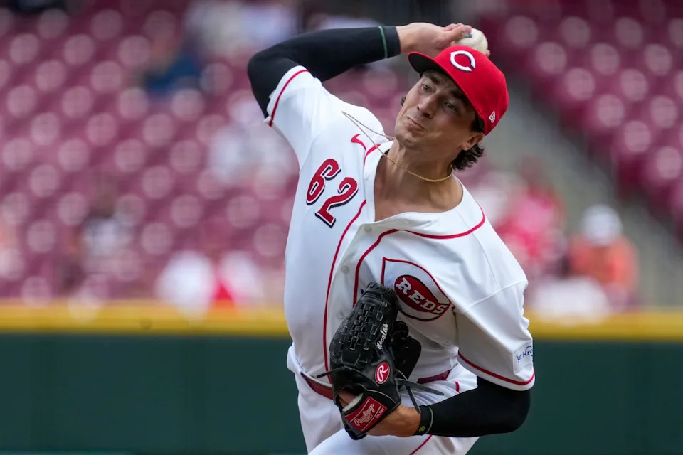 Cincinnati Reds pitcher Kyle Nicolas (62) throws a pitch in the ninth inning of the MLB National League game between the Cincinnati Reds and the San Francisco Giants at Great American Ball Park on Thursday, April 16, 2026. The Giants won 3-0.