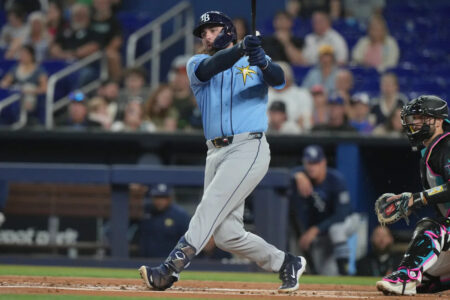 Rasmussen allows 1 hit over 7 innings, Caminero reaches base 5 times as Rays beat Marlins 6-0