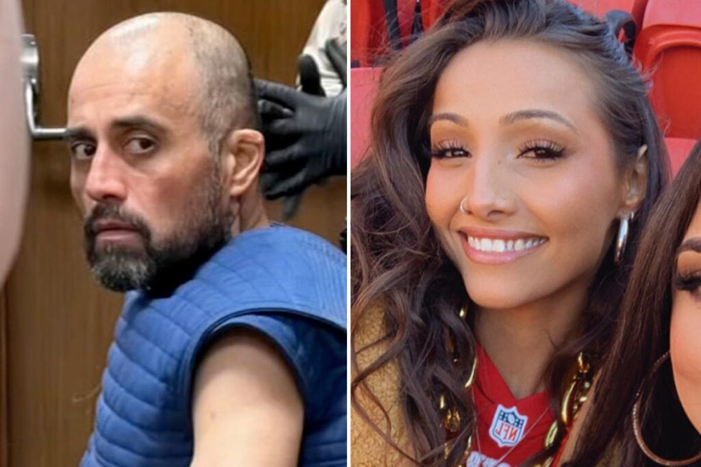 Shooter accused of gunning down pro skateboarder ex-girlfriend is dragged into court in suicide gown