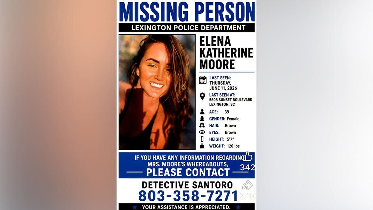 Missing person flyer for Elena Moore