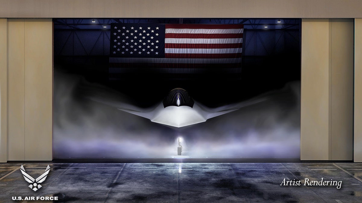Graphical artist rendering of the Air Force F-47 sixth generation fighter jet