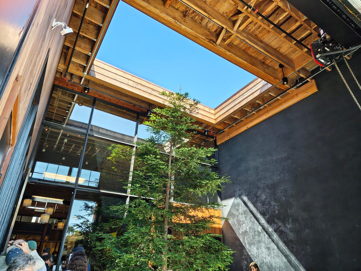 An atrium with a hole in the roof