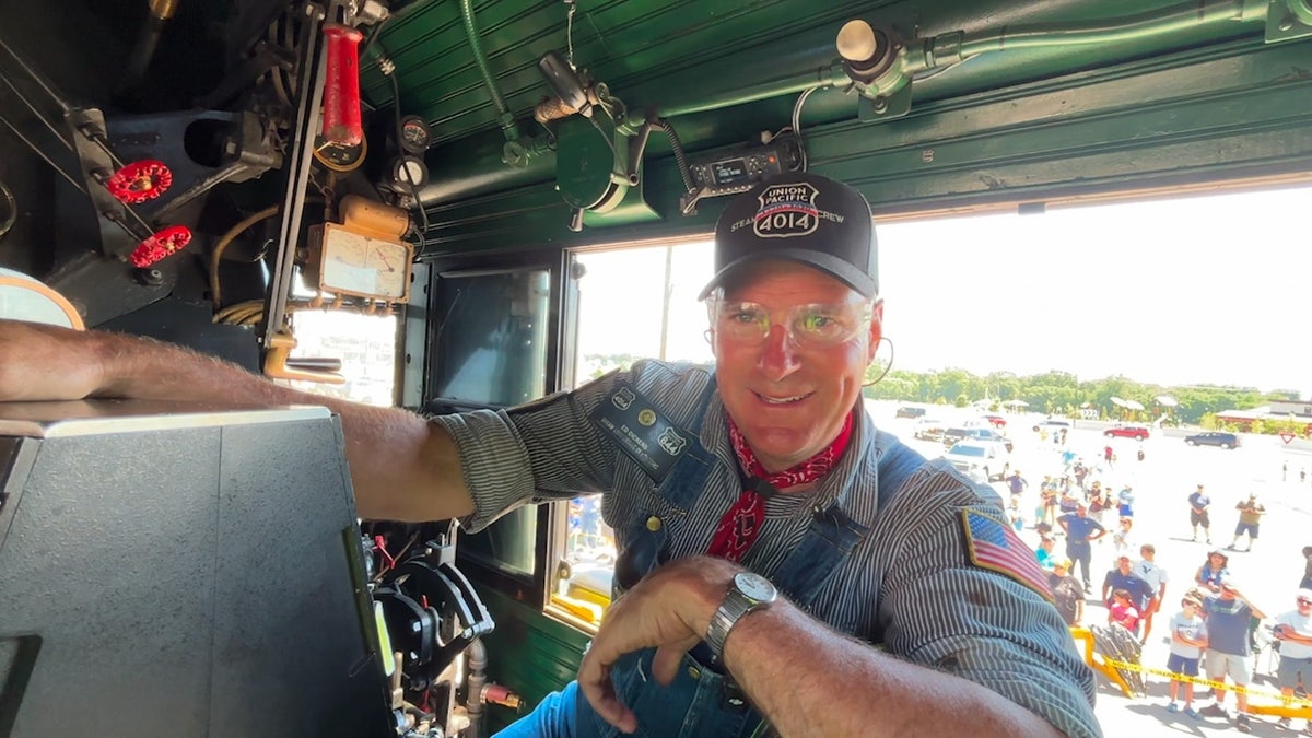 Engineer inside Big Boy No. 4014 cab
