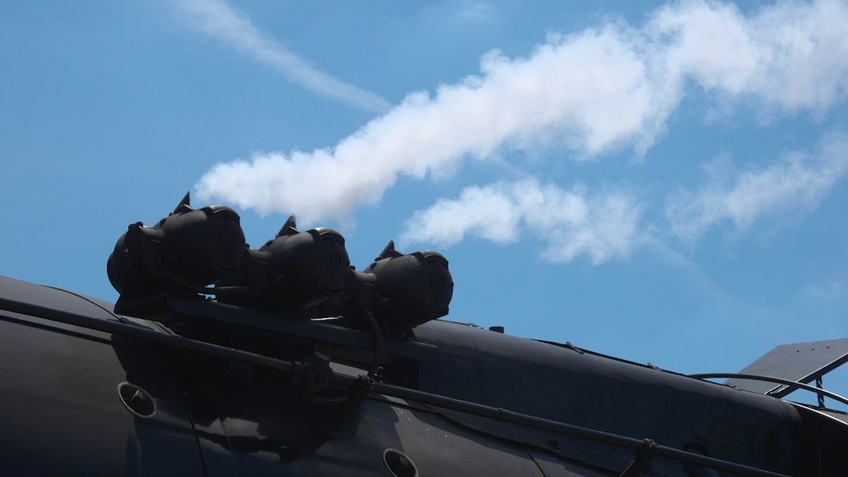 Steam rises from Big Boy locomotive