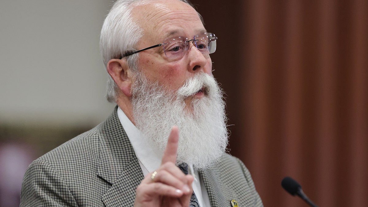 Prosecutor Bill Thompson speaking at the Ada County Courthouse in Boise, Idaho