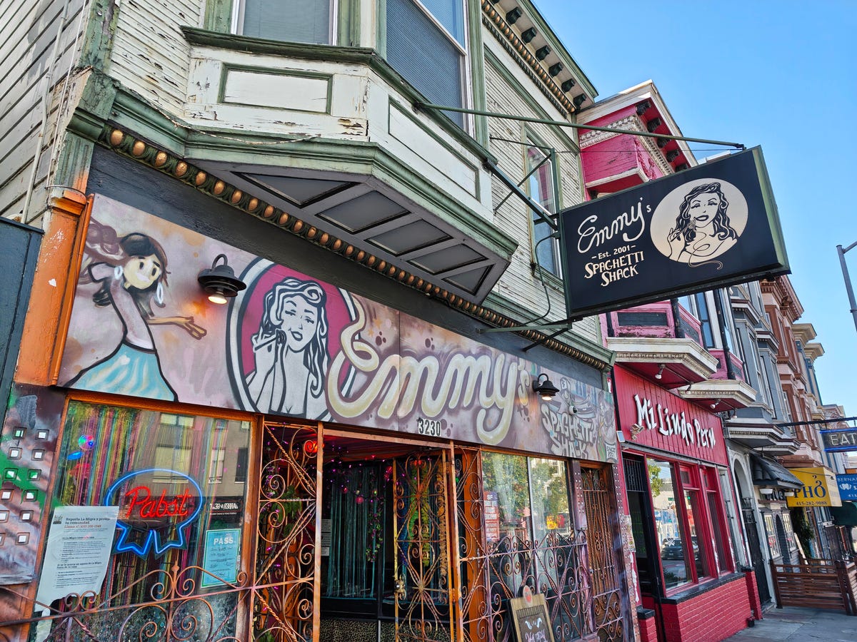 A restaurant and the sidewalk out front