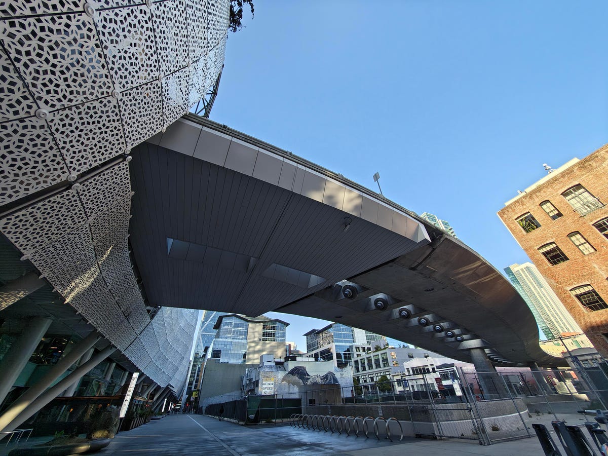 The underside of an on ramp at a bus station