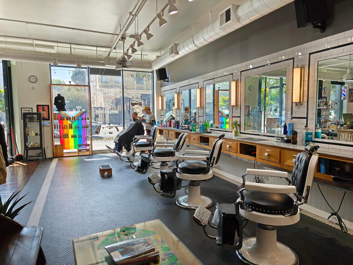The inside of a barbershop