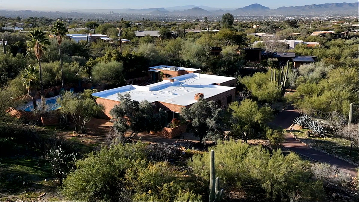 Nancy Guthrie's home viewed from aerial drone in Tucson, Arizona.
