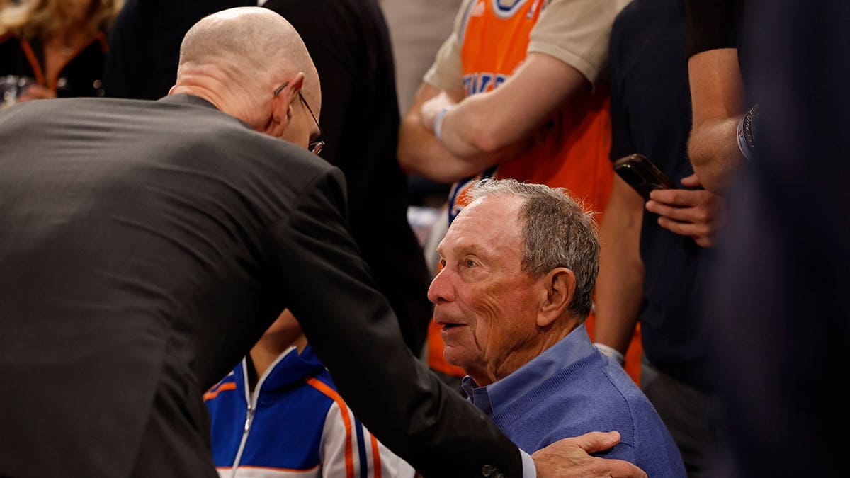 NBA commissioner Adam Silver greeting former New York City mayor Michael Bloomberg at Madison Square Garden