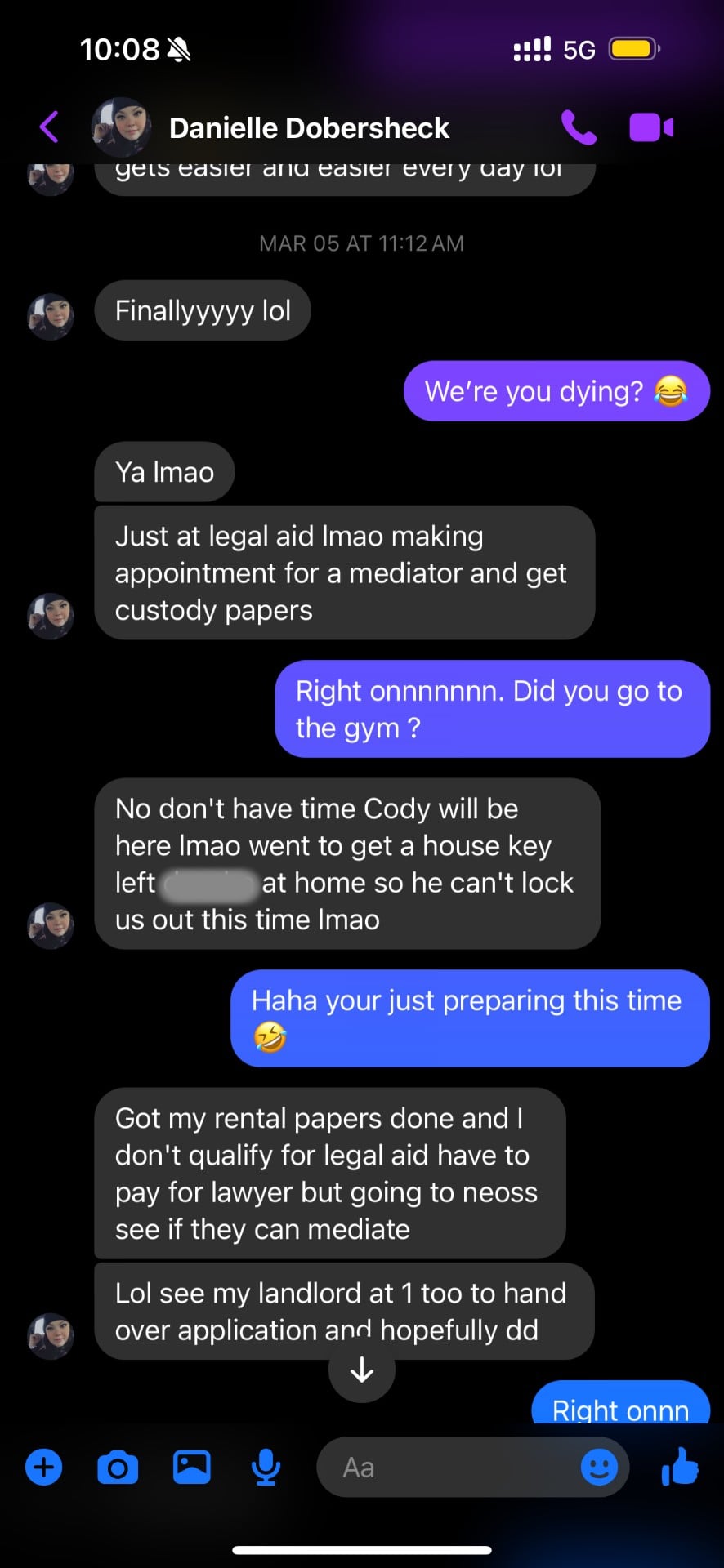 Just at legal aid lmao making appointment for a mediator and get custody papers... Cody will be here lmao went to get a house key left (kid) at home so he can't lock us out this time lmao... Got my rental papers done and I don't qualify for legal aid