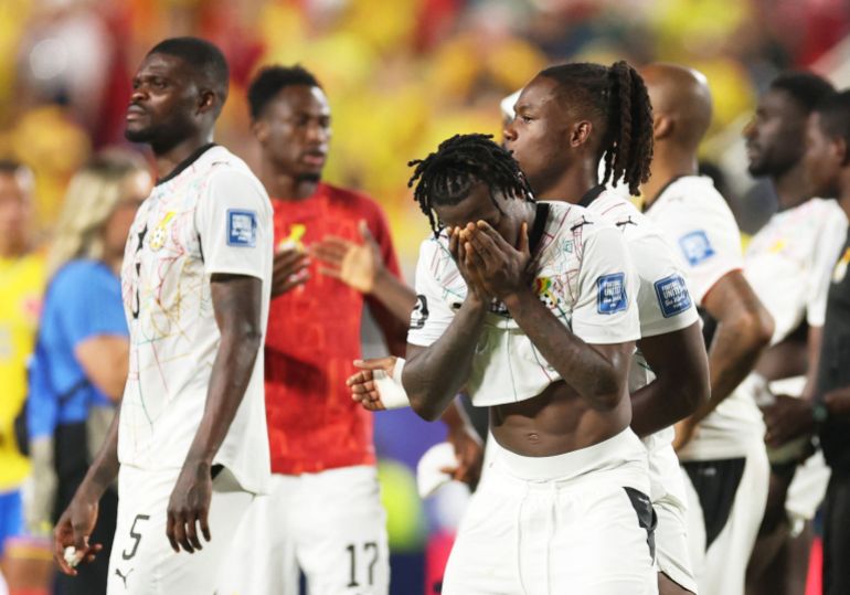 Soccer Football - FIFA World Cup 2026 - Round of 32 - Colombia v Ghana - Kansas City Stadium, Kansas City, Missouri, U.S. - July 3, 2026 Ghana's Abdul Fatawu looks dejected after the match as Ghana are eliminated from the World Cup REUTERS/Siphiwe Sibeko