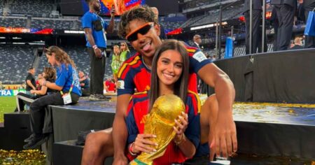 Spain Star Lamine Yamal’s Girlfriend Ines Garcia Santos Poses With World Cup Trophy After Finals