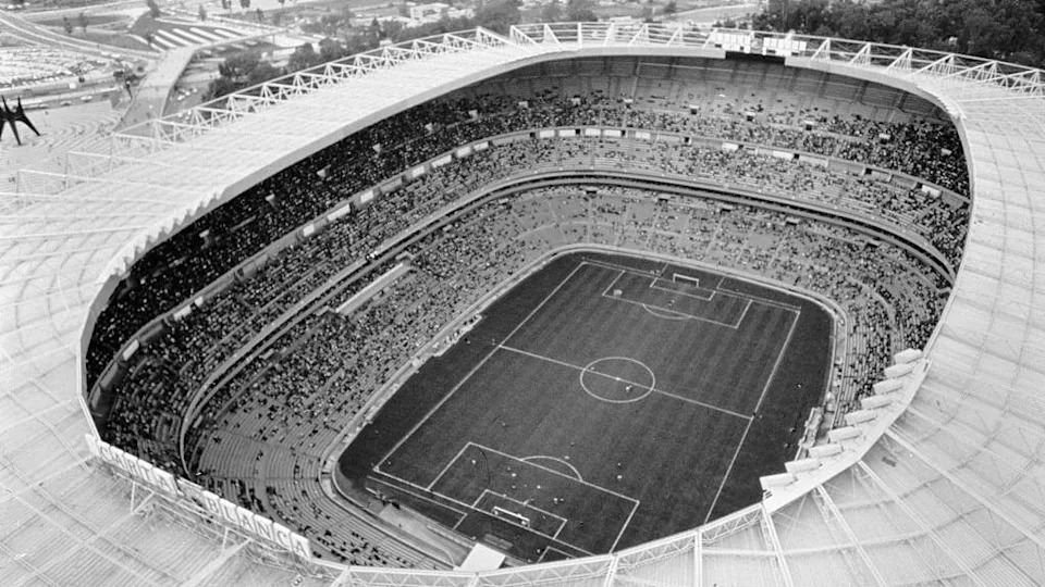 An aerial view of Estadio Azteca in Mexico City in 1970