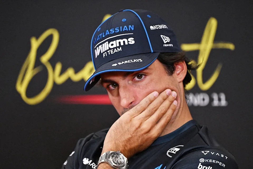 Williams' Spanish driver Carlos Sainz attends a press conference ahead of the Formula One Hungarian Grand Prix at the Hungaroring circuit in Mogyorod near Budapest, Hungary, on July 23, 2026.
