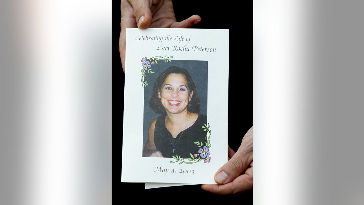 Program shows a smiling image of Laci Peterson at a memorial service in Modesto, Calif.