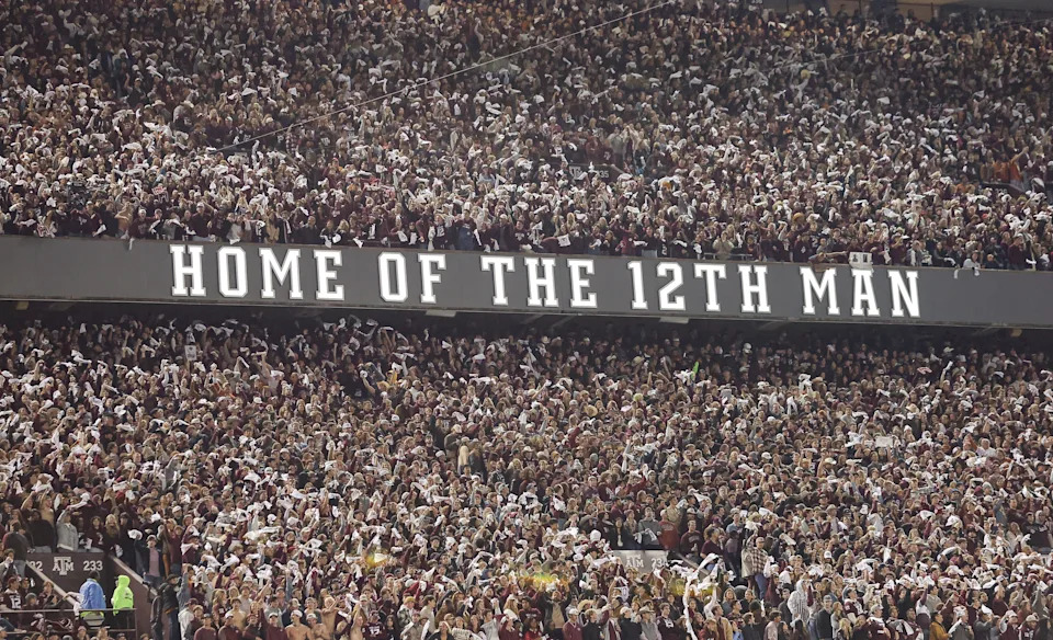 Nov 30, 2024; College Station, Texas, USA; Fans cheer during the game between the Texas A&M Aggies and the Texas Longhorns at Kyle Field. Mandatory Credit: Troy Taormina-Imagn Images