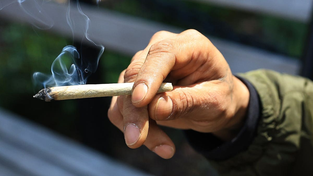 A man holds a joint at Washington Square Park in New York.