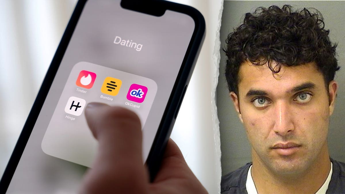 Stephen Hakim is pictured next to a smartphone with dating apps on the screen.