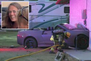 Moment SoCal drunk driver’s passenger flashes unhinged smile after crashing Camaro into wall