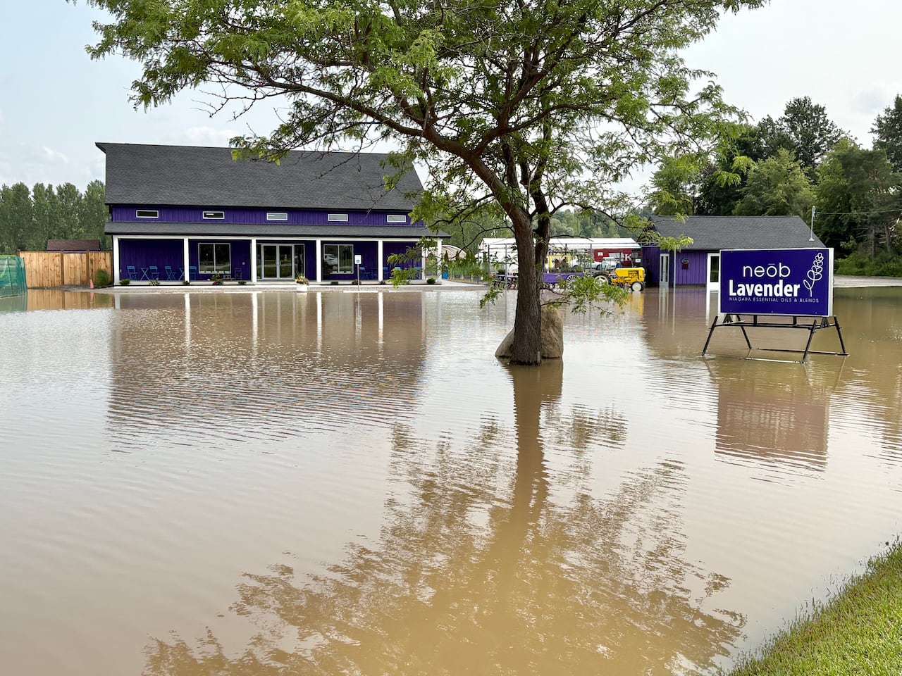 A flooded farm is shown