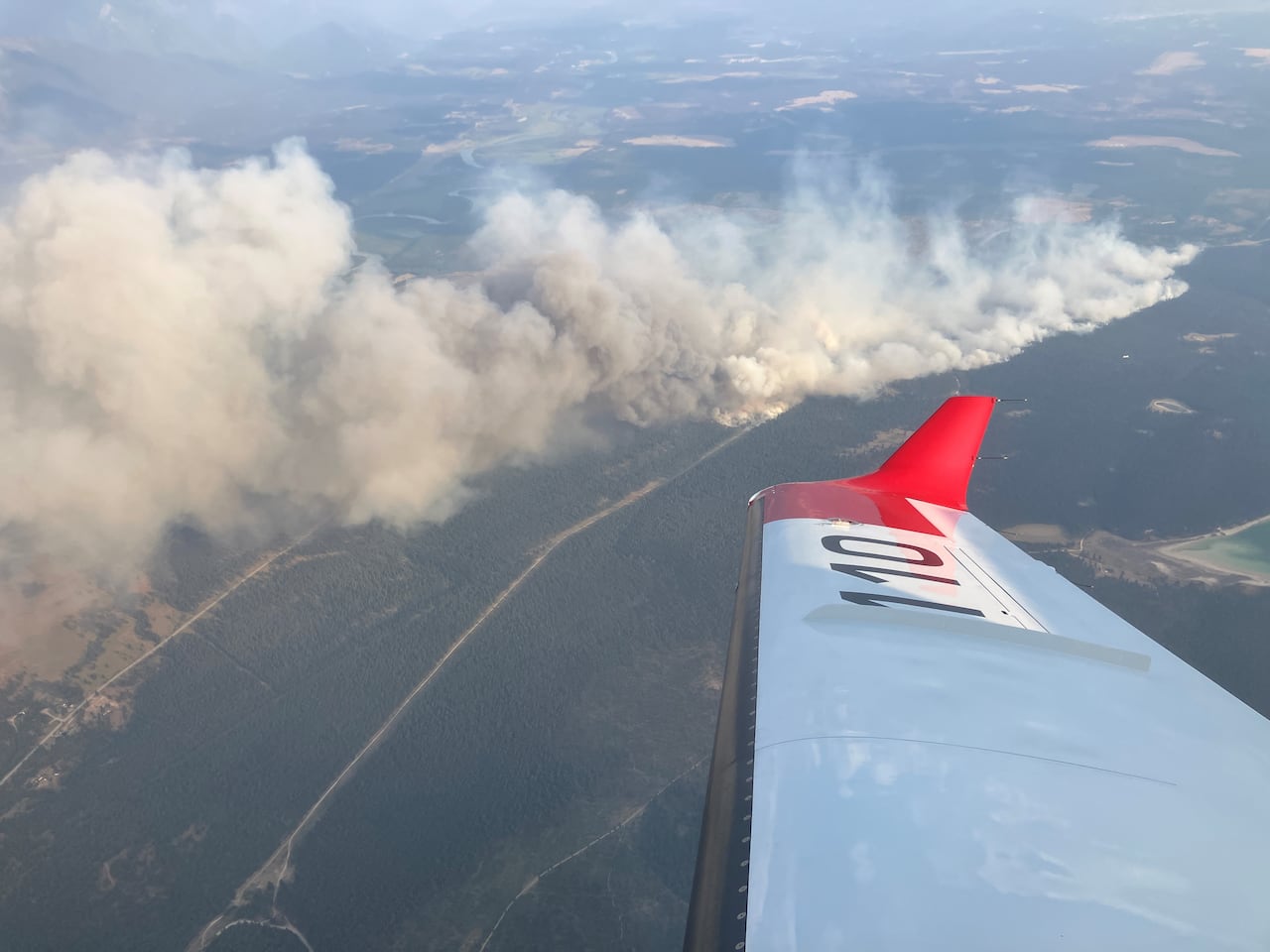 A birdseye aerial view of the Wait Creek fire, discovered on Aug. 1, 2026.