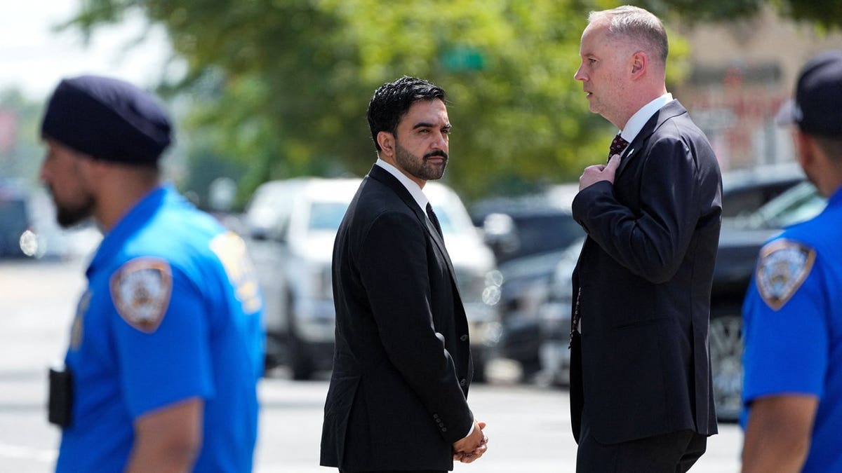New York City Mayor Zohran Mamdani departs the funeral service of U.S. soldier Sgt. Angel S. Rampersad