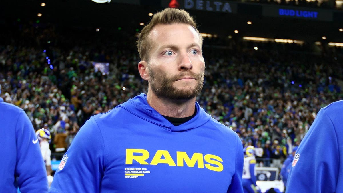 Sean McVay walking on field at Lumen Field after NFC Championship Game