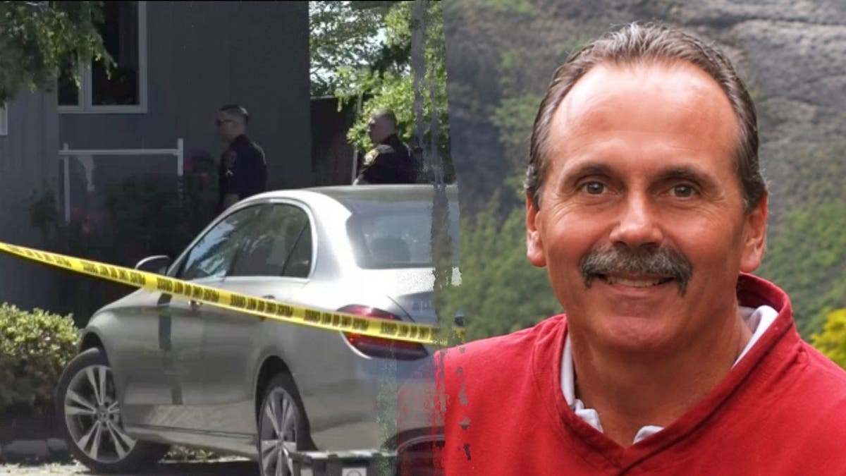 image shows split photo of scene on left and victim on right