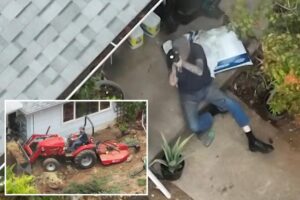 Unbelievable moment Oregon lunatic’s rifle-shooting tractor escape ends in a tank slamming disaster