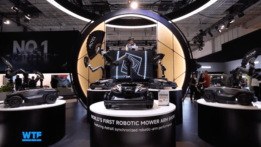 Robot lawnmowers doing a synchronized fan dance at IFA.