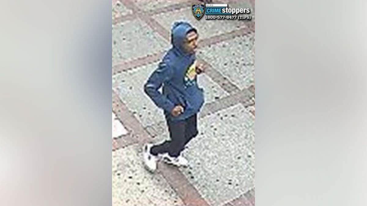 NYPD Crime Stoppers surveillance image of a suspect wanted in the alleged assault of a 90-year-old woman in Brighton Beach, Brooklyn